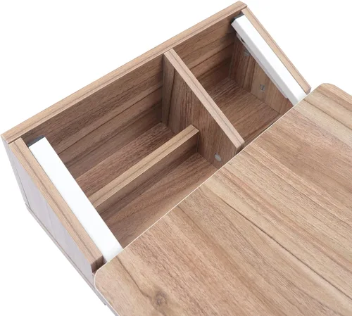 Vista 3 de Mesa en forma de C, mesa de sofá móvil con ruedas, mesa auxiliar de sofá de altura ajustable, mesa auxiliar de madera con almacenamiento, soporte