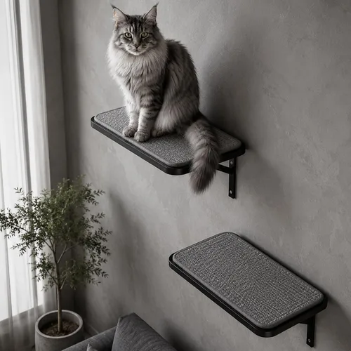 Vista 2 de Estante de Pared para Gatos con Percha de Ventana, Cama Hamaca para Gatos con Almohadilla para Rascar, Estante para Gatos para Trepar, Dormir