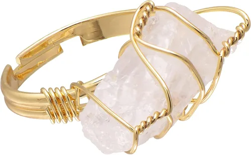 Vista 9 de Anillo envuelto en alambre de piedra áspera de cristal natural, tono de oro amarillo