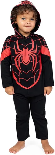 Vista 9 de Marvel Los Vengadores Spider-Verse Spider-Man Venom Iron Man Cremallera Completa Traje de Cosplay Mono para Recién Nacido a Niño Pequeño Black