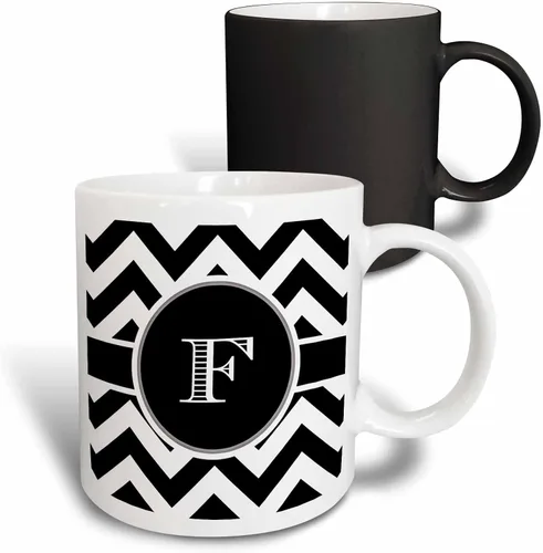 Vista 8 de 3dRose BrooklynMeme Designs - Monograma de cheurón blanco y negro inicial F - Tazas (mug_222068_6)