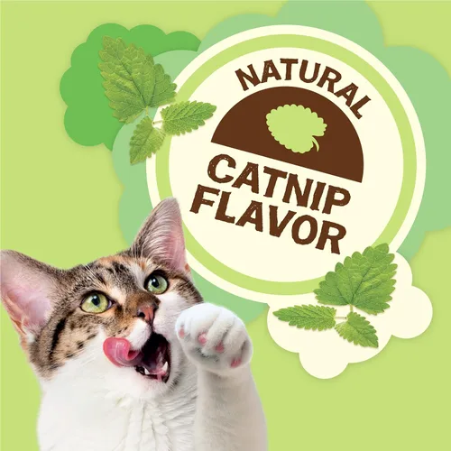 Vista 2 de Friskies fabricado en instalaciones de Purina en EE. UU., golosinas naturales para gatos, Party Mix Natural Yums sabor a hierba gatera