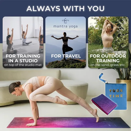 Vista 3 de Mantra Yoga Travel PRO 1.5mm con almohadilla para las rodillas - Esterilla plegable para fitness y ejercicio con bolsa Ligera, compacta