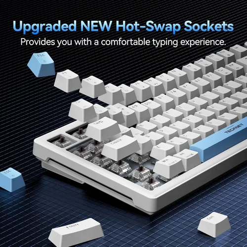 Vista 6 de TECKNET Teclado para juegos con cable, retroiluminación RGB 65% teclados con estructura de junta, teclado mecánico USB C tiene 20 efectos