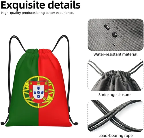 Vista 6 de Portugal Mochila con cordón para yoga, playa, ligero, gimnasio, deportes, cuerda, portugués, decoración al aire libre, Negro -, Classic