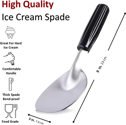 Vista 2 de Cuchara de pala de helado resistente, con mango de plástico antideslizante y cómodo, paleta de helado de acero inoxidable para helado duro