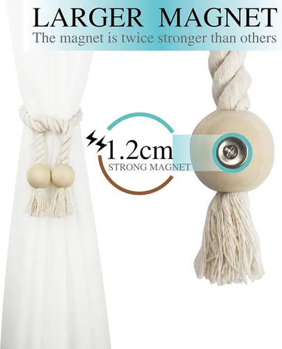Vista 4 de Alzapaños magnéticos para cortinas, alzapaños decorativos Nieffeiy Beige