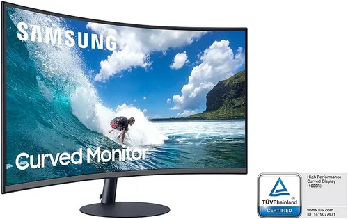 Vista 7 de Samsung - Serie T550 - Monitor de computadora FHD de 27 pulgadas (1080p), 75Hz, curvado, altavoces incorporados, HDMI, puerto de pantalla, FreeSync