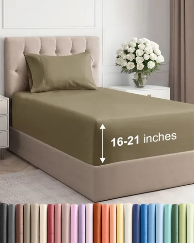 Vista 46 de Juego de sábanas tamaño Queen con bolsillos extra profundos, sábanas transpirables y refrescantes de 4 piezas, ropa de cama de lujo para hotel