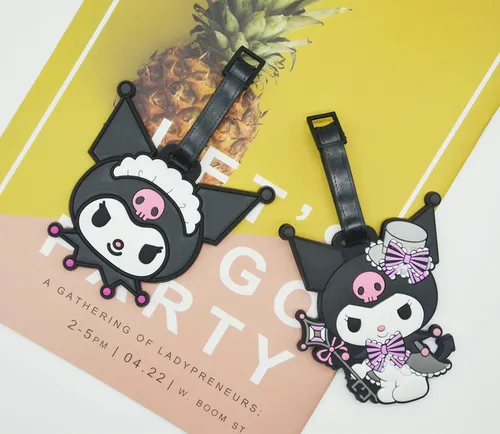 Vista 3 de Paquete de 2 etiquetas Kawaii para equipaje de gato con bonita etiqueta adhesiva de silicona, incluye tarjetas de identificación, viaje o viaje