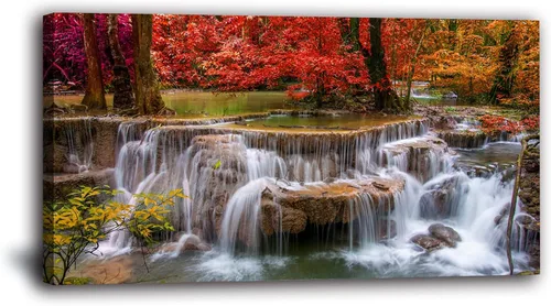 Vista 4 de Yxbhhym Lienzo de paisaje para pared, pintura de cascada, impresiones de árboles y bosques, paisajes de otoño, imagen artística para sala de estar