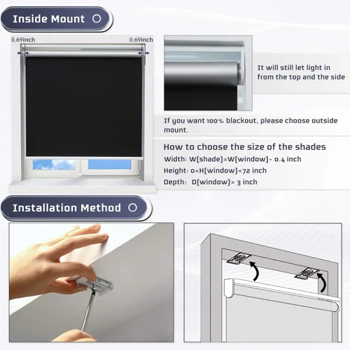 Vista 5 de SUNFREE - Persianas de ventana enrollables y opacas sin cuerdas para hogar y oficina, Negro