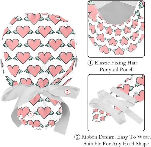 Vista 4 de Anna Cowper 2 PCS Bouffant Cap with Button Ponytail Pouch Working Cap Sweatband Adjustable Surgical Cap Cacti