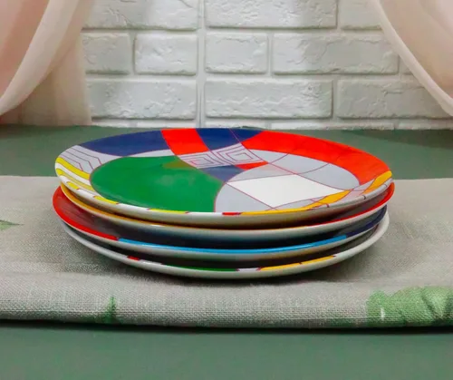 Vista 8 de Ebros Gift Frank Lloyd Wright Architecture Colorful Geometry Contemporary Designer - Platos de cerámica para aperitivos o postres de 7 pulgadas