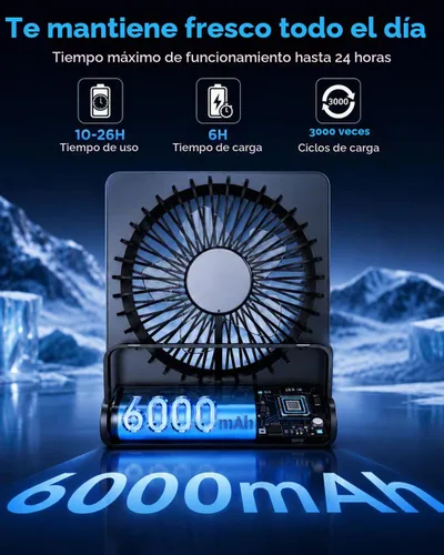 Vista 2 de EasyAcc Ventilador de viaje de 6000 mAh, ventilador de escritorio USB
