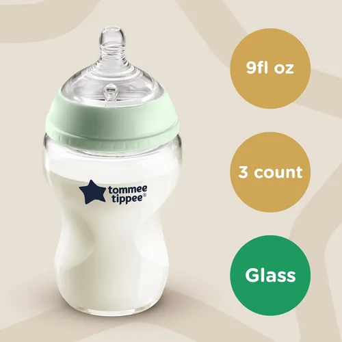 Vista 2 de Tommee Tippee Closer to Nature - Biberones de vidrio convertibles 3 en 1, válvula anticólicos, 9 onzas, 3