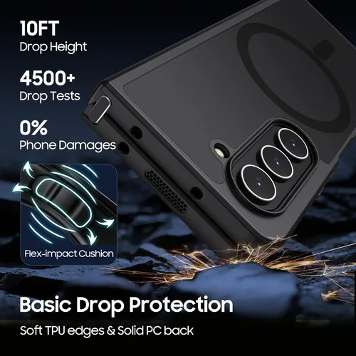 Vista 4 de MAKAVO Funda magnética para Samsung Galaxy Z Fold 5 [compatible con MagSafe], delgada, translúcida mate, parte trasera dura y parachoques negro