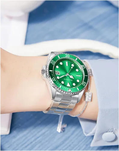 Vista 4 de PASOY Reloj de esfera rosa para mujer, elegante pulsera de acero inoxidable de 1.496 in, luminoso, impermeable, movimiento de cuarzo, visualización
