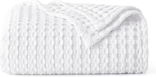 Vista 27 de Bedsure - Manta XL de punto gofre de algodón refrescante - Manta ligera y transpirable de rayón derivado de bambú para personas que se acaloran al