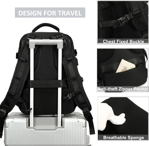 Vista 4 de Mochila de viaje para mujeres y hombres, mochilas para laptop de 15.6 pulgadas con puerto USB, bolsa de transporte aprobada por aerolíneas, bolsas