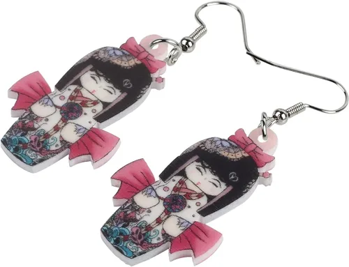 Vista 29 de DUOWEI Aretes de acrílico estilo japonés con diseño de anime para muñeca, colgantes, joyería para mujer