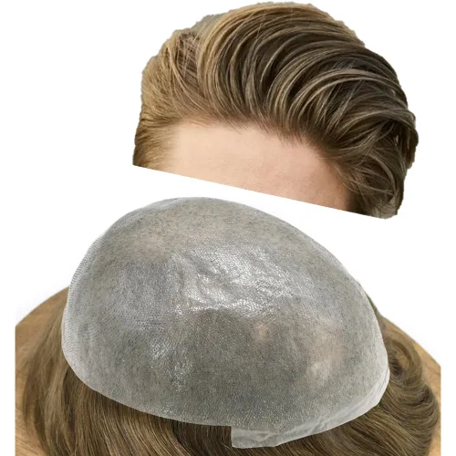 Vista 54 de Pieza de pelo para hombre, sistema de reemplazo de cabello de piel ultra fina para hombres, pieza de pelo de tupé para hombres, cabello humano real