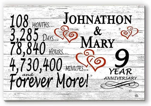 Vista 12 de Letrero personalizado de aniversario de 1 año, regalo de primer aniversario de boda, regalo para días de pareja, minutos, años, madera maciza, 16.5