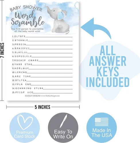 Vista 5 de Hadley Designs Divertidos juegos de baby shower para niños – 25 tarjetas de doble cara para 25 invitados, 2 juegos, juego de baby shower de palabras