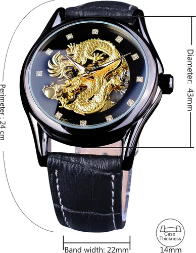 Vista 3 de FORSINING Reloj mecánico de pulsera automático para hombre, diseño de dragón dorado, esfera tallada de lujo, mecánico, impermeable, para hombre