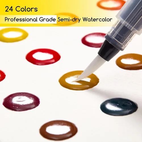 Vista 3 de MEEDEN Juego de pintura de acuarela, suministros de pintura de 24 colores con 10 papeles de acuarela y pincel, kit de pintura artística portátil