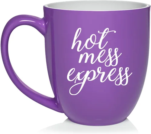 Vista 15 de Daylor Hot Mess Express - Taza de café de cerámica divertida para ella, él, amigo, compañero de trabajo, esposa, esposo (11 onzas, azul)