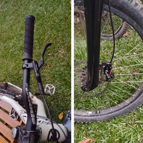 Vista 8 de JFOYH Juego de frenos hidráulicos MTB de 4 pistones con rotores de disco flotante de 6.299 in, kit de freno de disco hidráulico delantero y trasero