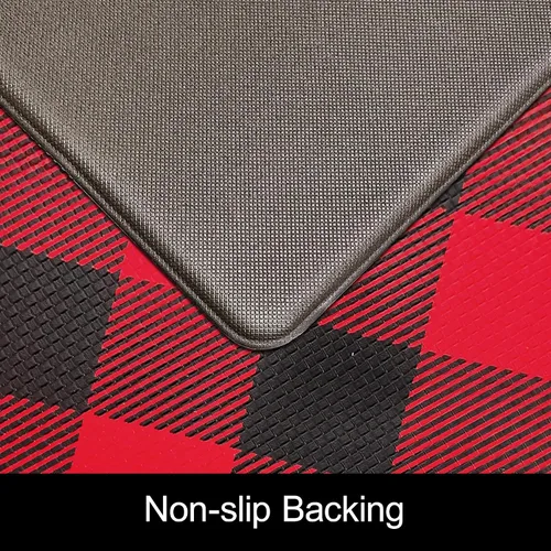 Vista 5 de Tapete Largo de Cocina y Alfombra Tapetes Antifatiga para Piso de Cocina Corredor 17.3''x71'' Negro Rojo Buffalo a Cuadros Corredor Alfombra