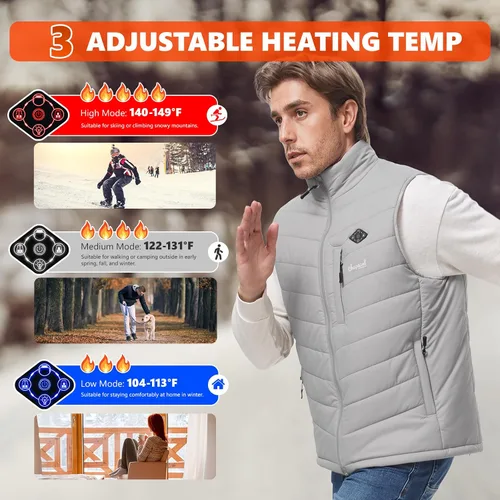 Vista 5 de Chaleco térmico para hombre con batería incluida, chaleco de calefacción eléctrico recargable de 7.4 V, temperatura inteligente. Control