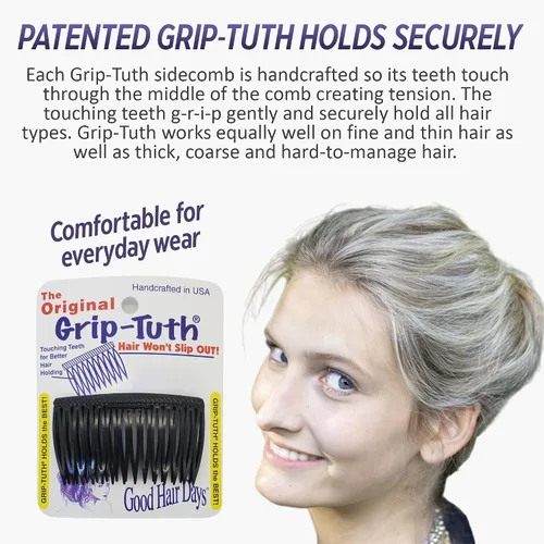Vista 2 de Good Hair Days Grip‑Tuth Tuck Comb – Peine antideslizante de 1 1/2 ″ para todo tipo de cabello, seguro para todos los días, ocasiones especiales