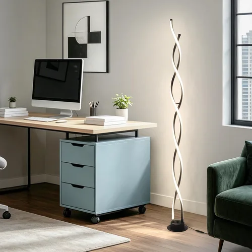 Vista 8 de ADISUN Lámpara de pie moderna de 31 W, lámpara de pie LED en espiral para sala de estar, lámpara de pie regulable de 3 colores con control remoto