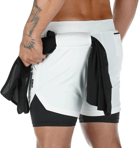 Vista 2 de Surenow - Pantalones cortos de correr para hombre, pantalones cortos 2 en 1 para entrenamiento, de 7 pulgadas, para yoga, deportes al aire libre