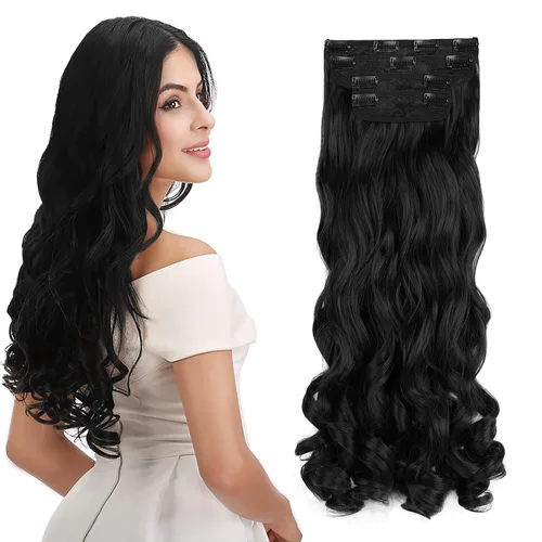 Vista 26 de REECHO - Juego de 4 extensiones de cabello sintético con clip de 12 pulgadas, 14 pulgadas y 16 pulgadas, lacio, largo y grueso, marrón oscuro