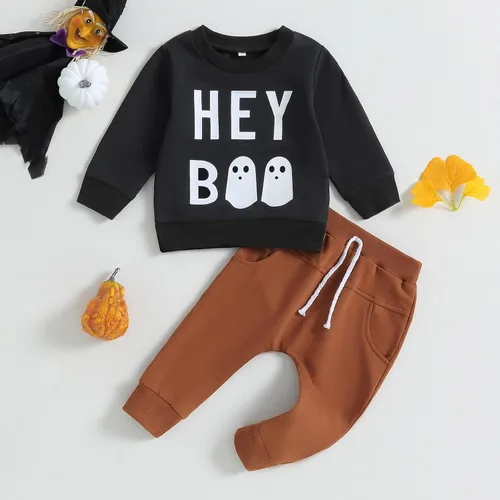 Vista 46 de Karwuiio Conjunto de disfraz de Halloween para bebé, sudadera de manga larga y pantalones para otoño