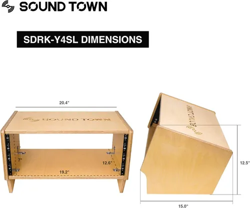 Vista 6 de Sound Town Estante de estudio de torreta de escritorio en ángulo de 4U con madera contrachapada maciza de abedul báltico, roble dorado, requiere