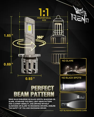 Vista 5 de RENO Bombilla H1, bombillas antiniebla H1, tamaño mini real 1:1, bombillas de conducción con ventilador, instalación rápida, sin adaptador, bombilla