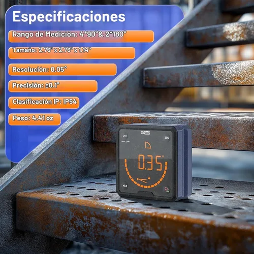 Vista 7 de HueparPro Medidor de Ángulo Digital Buscador de Ángulos Nivel con Base Magnética de Ranura en V y LCD Retroiluminada Regla de Ángulo Medidor
