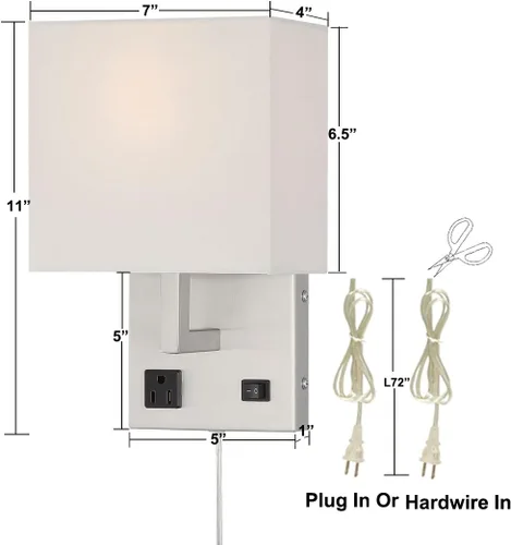 Vista 4 de HomeFocus - Lámpara de pared de noche con tomacorriente, lámpara de pared, apliques de pared, lámpara de pared para dormitorio, sala de estar