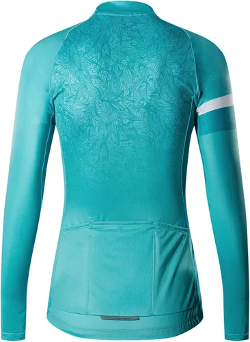Vista 2 de Santic Camiseta de ciclismo de manga larga para mujer, chaqueta de bicicleta con bolsillos