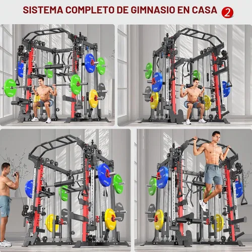 Vista 7 de XGSW Smith Machine Gimnasio en casa, jaula de potencia multifunción con sistema cruzado de cable de polea doble, estante para sentadillas