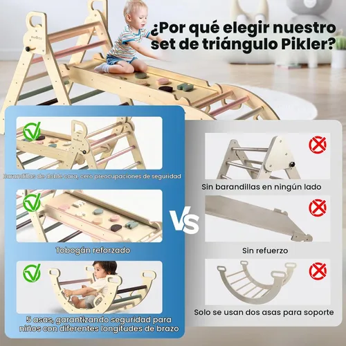 Vista 2 de BlueWood Pikler Triangle Set, Foldable Toddler Climbing Toys Rosa malva