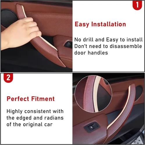 Vista 7 de TTCR-II Compatible con 2007-2013 BMW X5 cubierta para manija de puerta X6 2008-2014, 3 piezas de cubierta interior de manija de puerta beige para X5