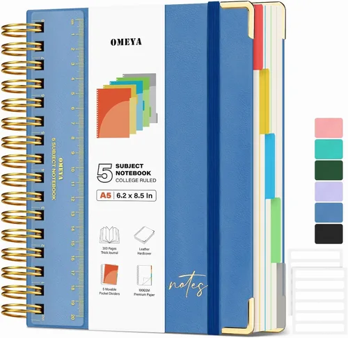 Vista 15 de Cuaderno espiral de cuero con 5 temas: cuaderno de tapa dura con rayas Verde