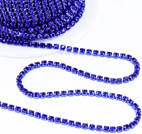 Vista 2 de Dowarm Cadena de cierre de diamantes de imitación de cristal de 10 yardas de 0.079 pulgadas para coser Crocs zapatos, ropa, vasos, cadena de Azul