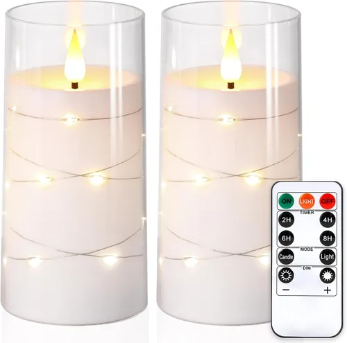Vista 11 de NURADA Velas Parpadeantes Sin Llama: Velas LED de Pilar con Luces de Cadena de Estrellas Integradas que Funcionan con Pilas con Control Remoto